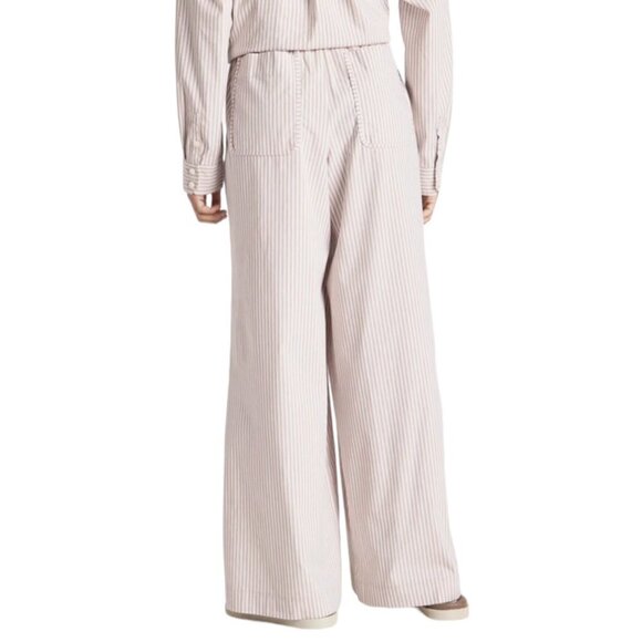 Spendid Elastic Waist Linen Blend Tan Cream Stripe Pants, Medium - Picture 4 of 8